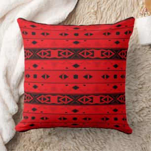 Stripes and geometric shapes red black cushion
