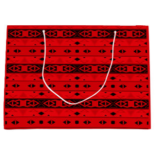 Stripes and geometric shapes red black large gift bag
