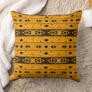 Stripes and geometric shapes yellow black  cushion