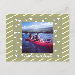 Stripes and Hearts Save the Date Announcement Postcard