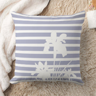 Stripes and Iris Flowers Silhouette Cushion