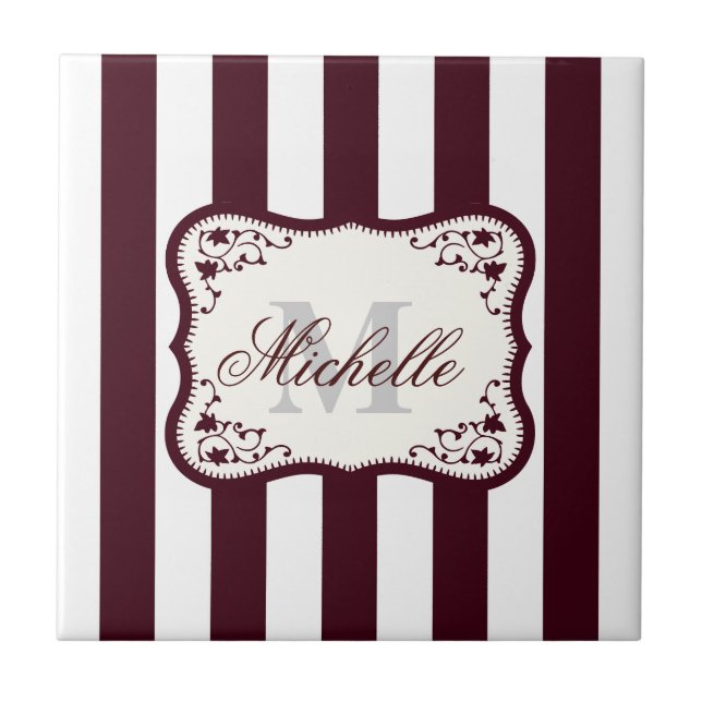Stripes and Monogram Ceramic Tile (Front)