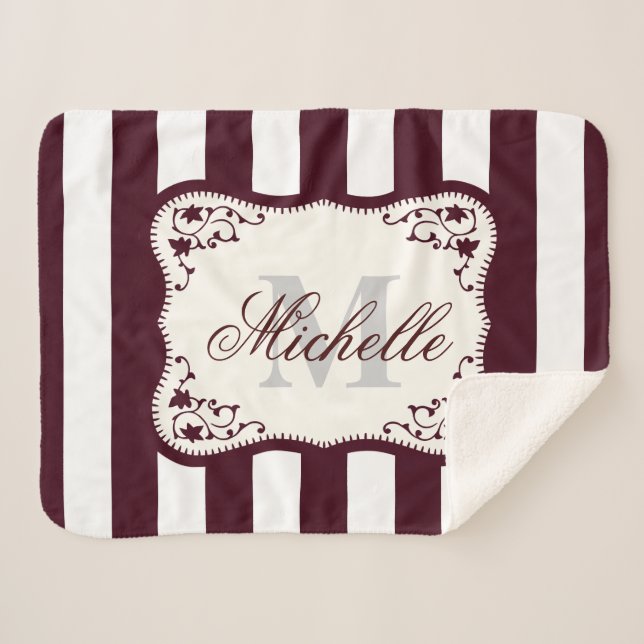 Stripes and Monogram Sherpa Blanket (Front (Horizontal))