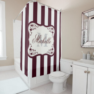 Stripes and Monogram Shower Curtain