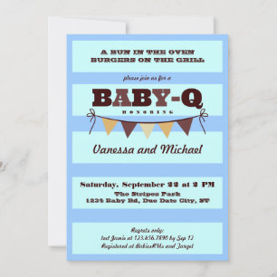 Stripes and Pennant Baby Q Invitation