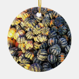 Stripes And Pumpkins Ceramic Ornament