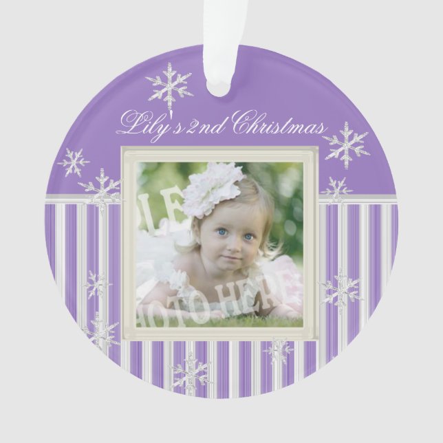 Stripes and Snowflakes Winter Photo Ornament (Front)