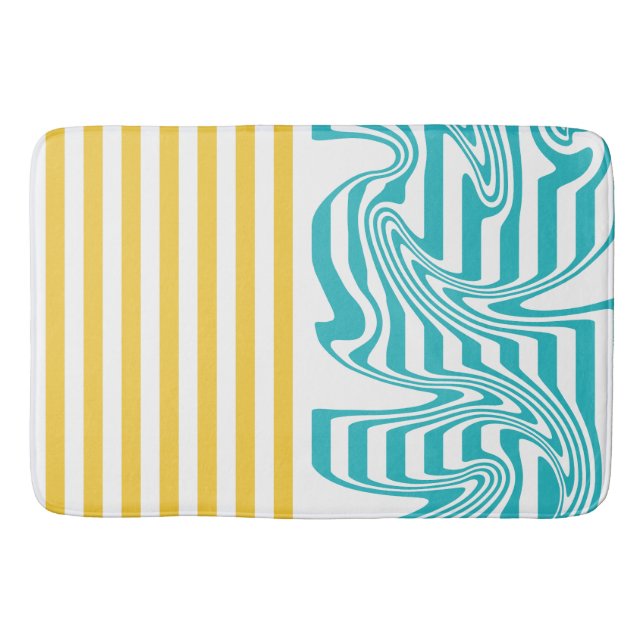 Stripes and Swirls in Turquoise and Yellow Bath Mat (Front)