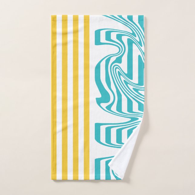 Stripes and Swirls in Turquoise and Yellow Bath Towel Set (Hand Towel)