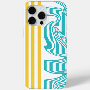 Stripes and Swirls in Turquoise and Yellow iPhone 15 Pro Max Case