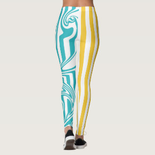 Stripes and Swirls in Turquoise and Yellow Leggings