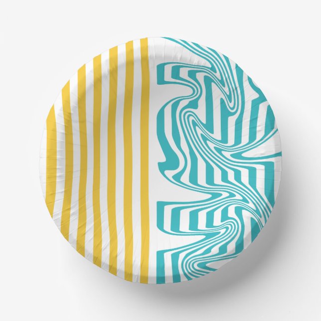 Stripes and Swirls in Turquoise and Yellow Paper Plate (Front)