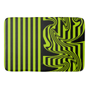 Stripes and Swirls - Lime Green and Black Bath Mat