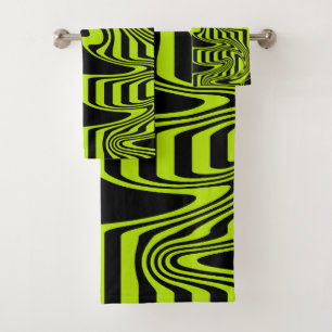 Stripes and Swirls - Lime Green and Black Bath Towel Set