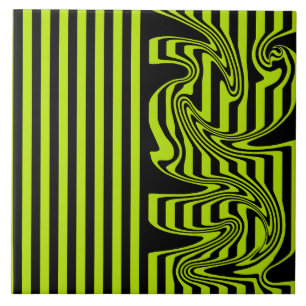 Stripes and Swirls - Lime Green and Black Ceramic Tile