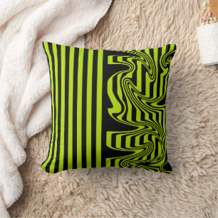Stripes and Swirls - Lime Green and Black Cushion