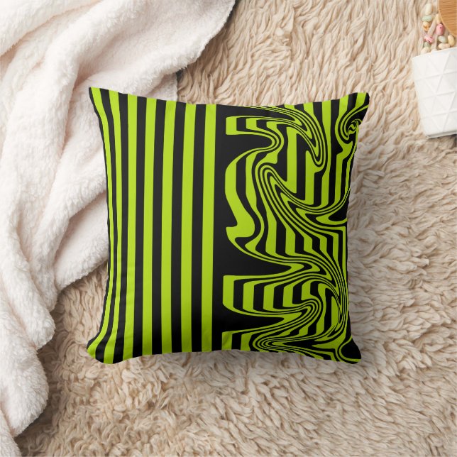Stripes and Swirls - Lime Green and Black Cushion (Blanket)