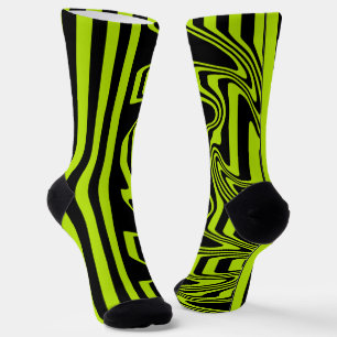 Stripes and Swirls - Lime Green and Black Socks