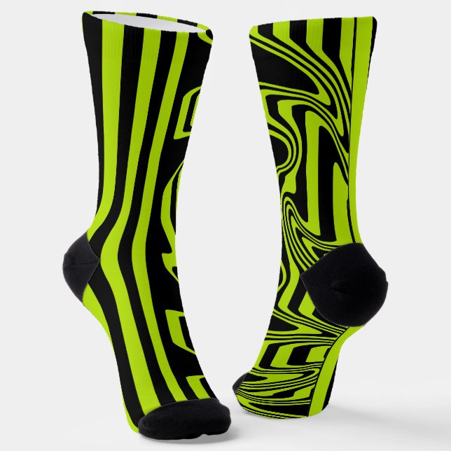 Stripes and Swirls - Lime Green and Black Socks (Angled)