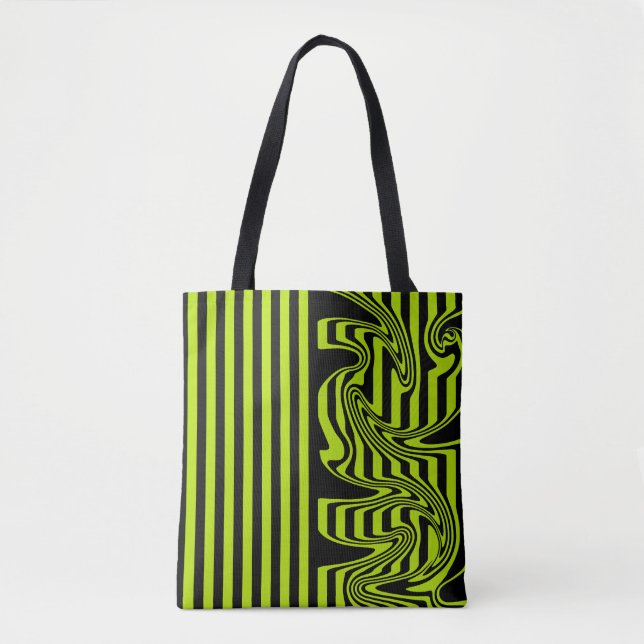Stripes and Swirls - Lime Green and Black Tote Bag (Front)