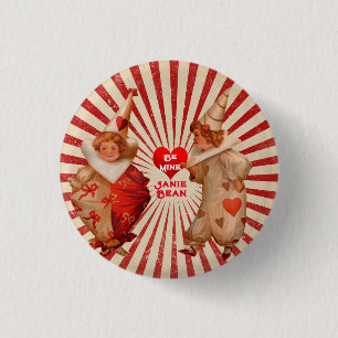 Stripes and Vintage Valentine Clowns with Heart B 3 Cm Round Badge
