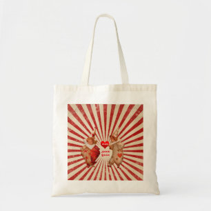 Stripes and Vintage Valentine Clowns with Heart Tote Bag
