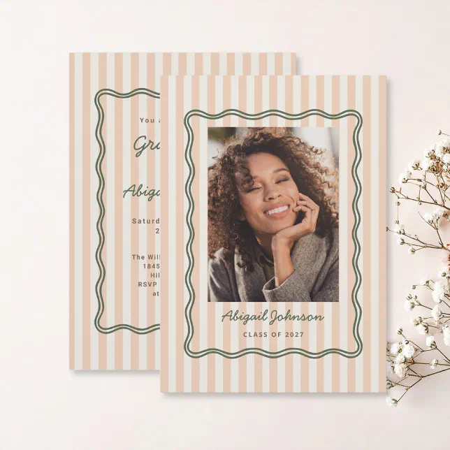 Stripes and Wavy Frame Graduation Card with Photo | Zazzle