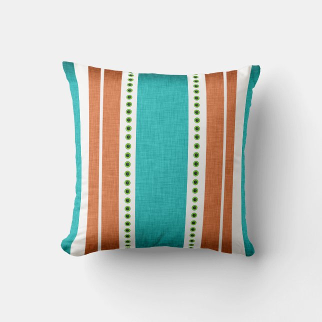 Stripes aqua orange funky cool cushion (Front)