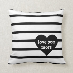 Stripes B&W, black Heart, love you (love you more) Cushion