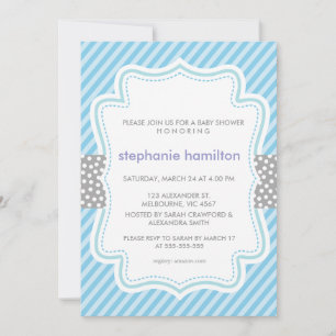 Stripes baby boy shower polka dots ribbon invitation