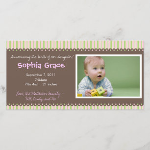 Stripes Baby Girl Birth Announcement