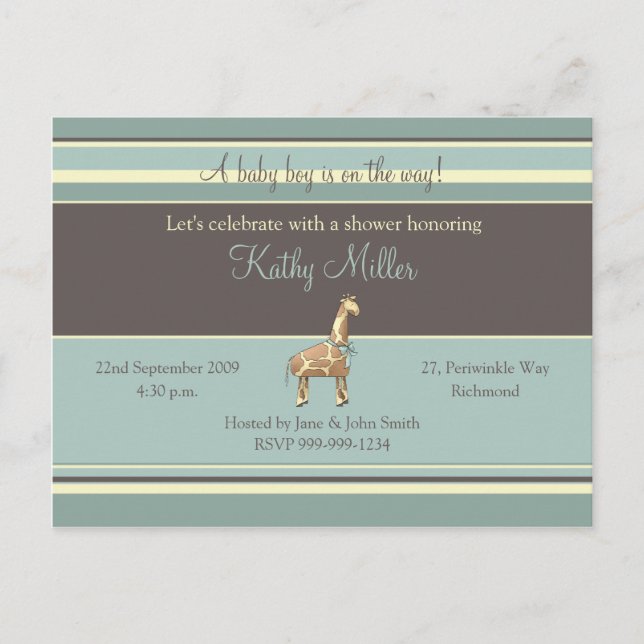 Stripes Baby Shower Invitation (Boy) (Front)