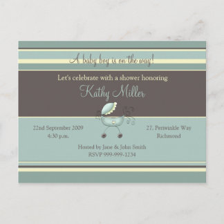 Stripes Baby Shower Invitation (Boy) Postcard