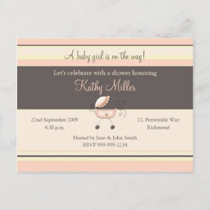 Stripes Baby Shower Invitation (Girl) Postcard