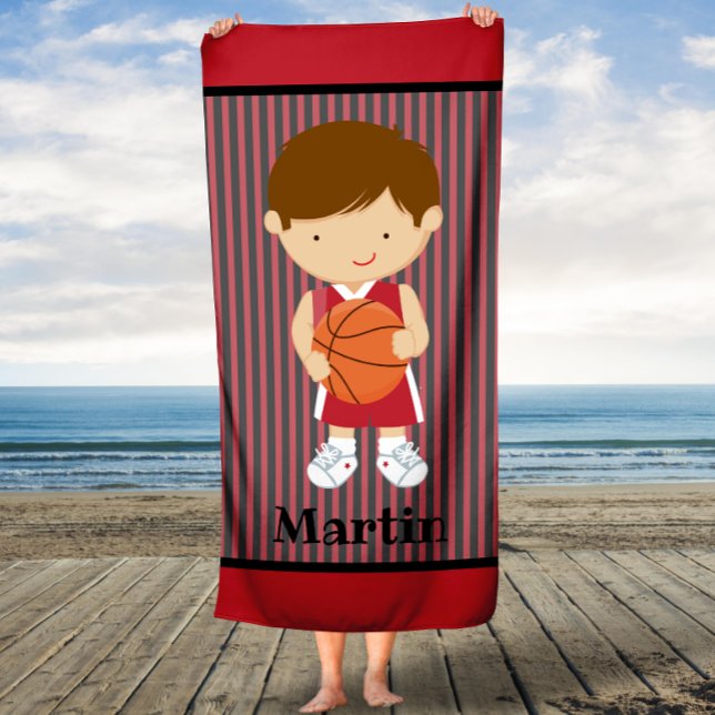 Stripes Basketball Boys Kids Personalised Towel (Creator Uploaded)