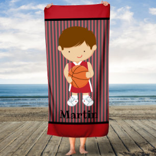 Stripes Basketball Boys Kids Personalized Towel