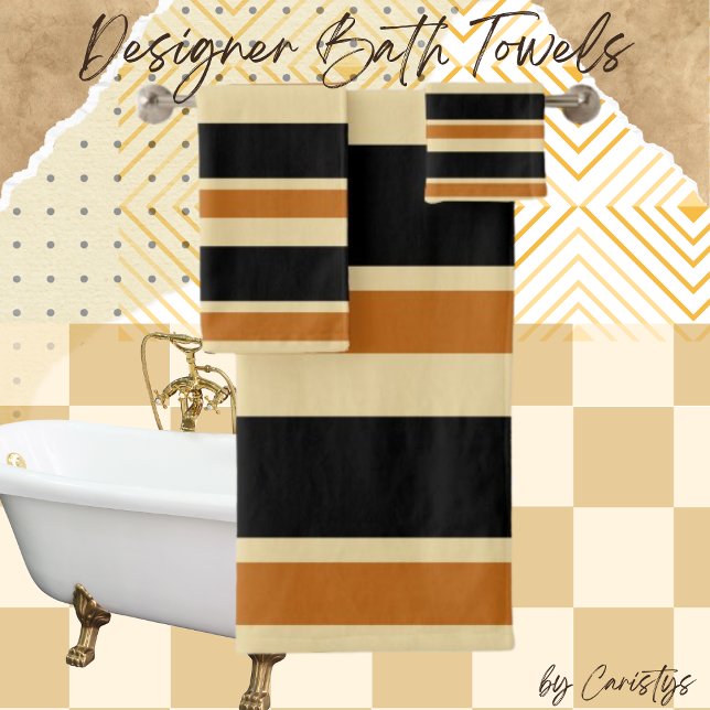Stripes Black and Tan  Bath Towel Set (Creator Uploaded)