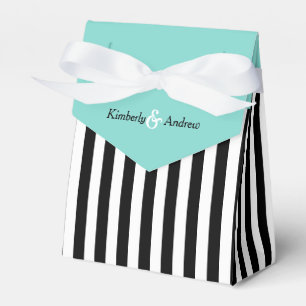 Stripes Black And White Ribbon Blue Wedding Gift Favour Box