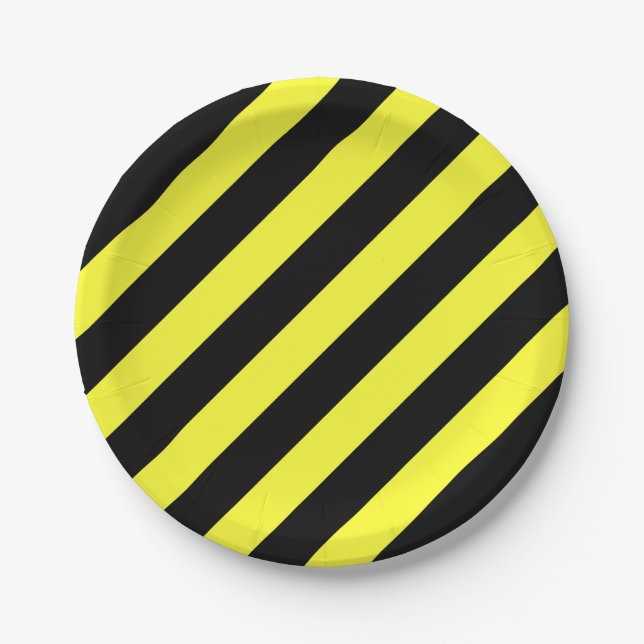 stripes black and yellow paper plate (Front)