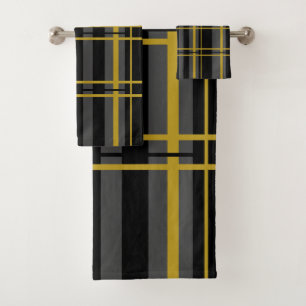 Stripes Black Grey Gold Bath Towel Set