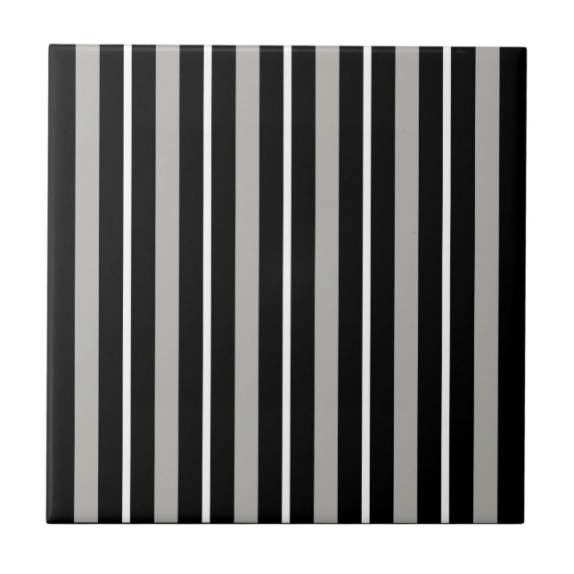 Stripes Black White Grey Ceramic Tile (Front)