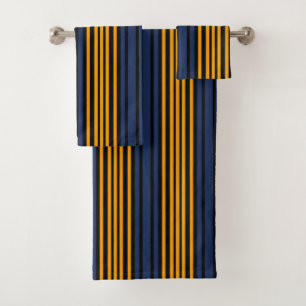 Stripes Blue Black Orange Deep yellow Bath Towel Set