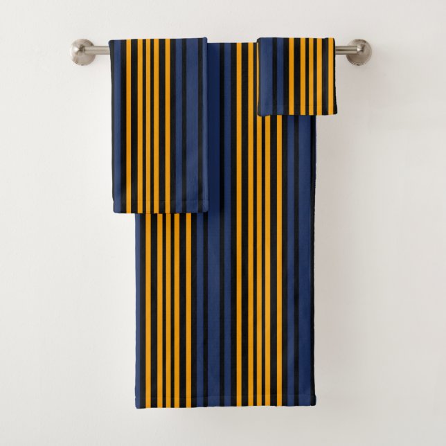 Stripes Blue Black Orange Deep yellow Bath Towel Set (Insitu)