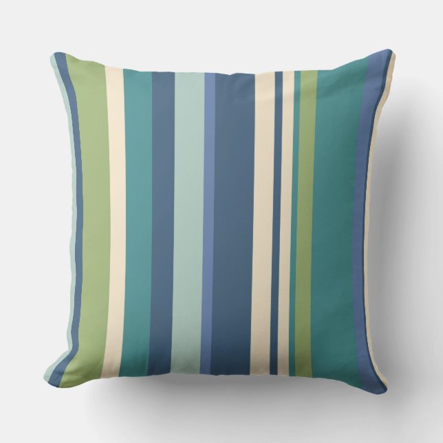 Stripes Blue Green Outdoor Patio Pillows (Front)