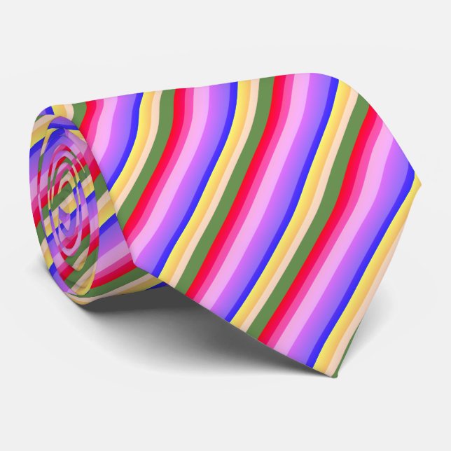 Stripes - Blue Purple Green Yellow Orange Pink Red Tie (Rolled)