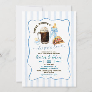 Stripes Blue Tacos Brews and Babies Baby Shower Invitation