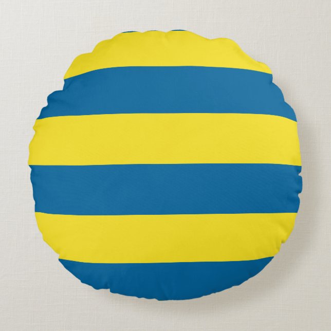 Stripes | Blue & Yellow | Customisable Round Cushion (Front)