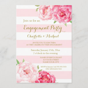 Stripes Blush Pink Engagement Party Invitation