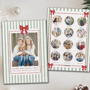 Stripes Bow Green Red Christmas Year Review Photos Holiday Card