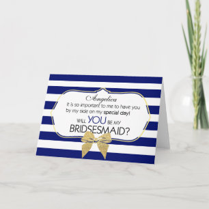 Stripes Bow Will You Be My Bridesmaid Invite